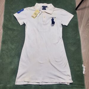 Polo Ralph Lauren Shirt Dress Girls Medium White Cotton Shirt Sleeve #3 Big Pony